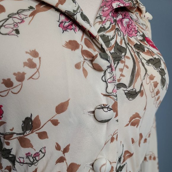Vintage 70's long sleeve floral button up Dress - Picture 6 of 10
